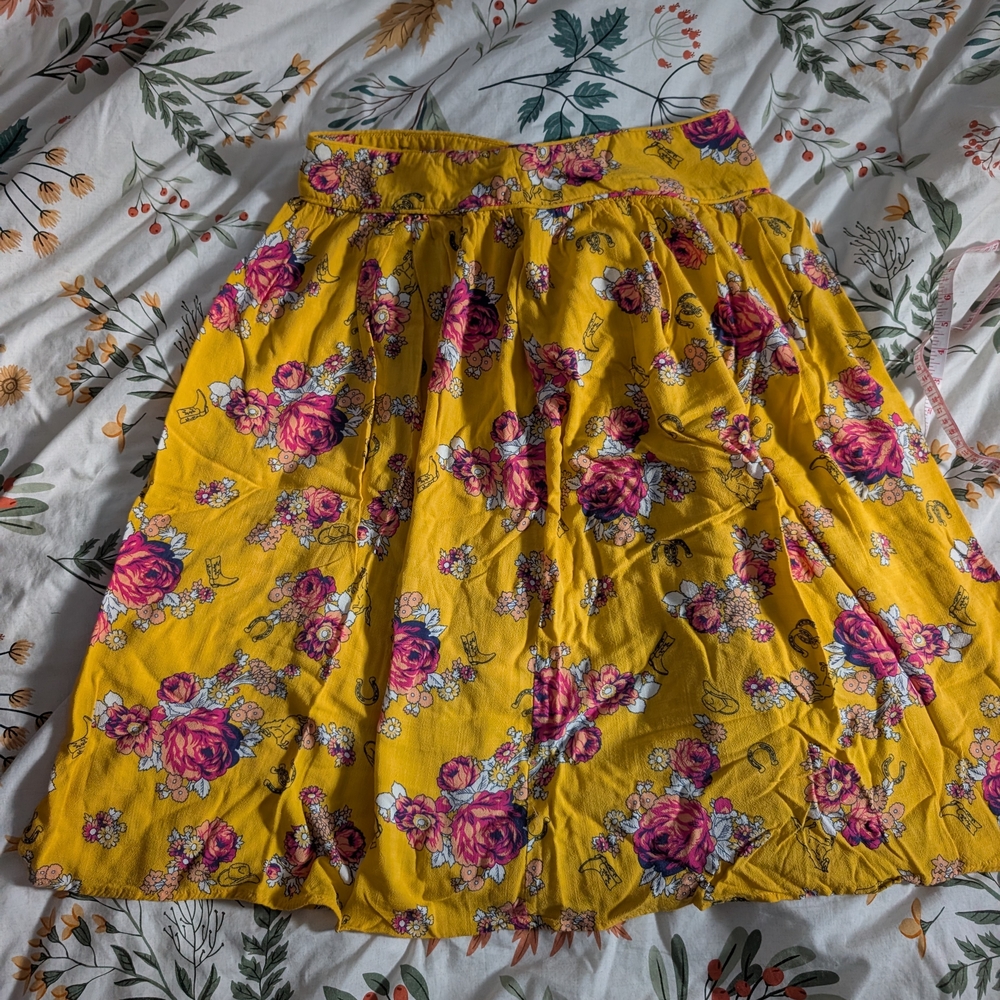 Modcloth Vibrant Yellow Floral A-Line Skirt